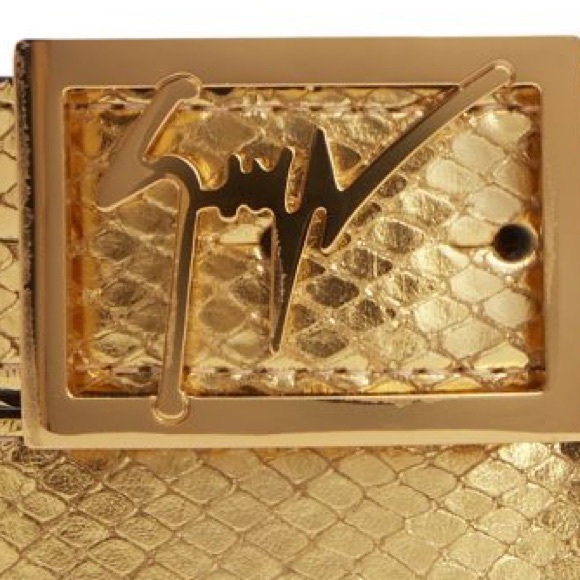 giuseppe zanotti NEW gold leather logo buckle belt - Picture 4 of 5